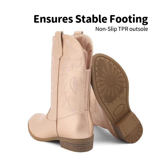 Kids Dark Rose Gold Toddler Little Cowboy Western Square Toe Riding Calf Boots - Picture 6 of 7